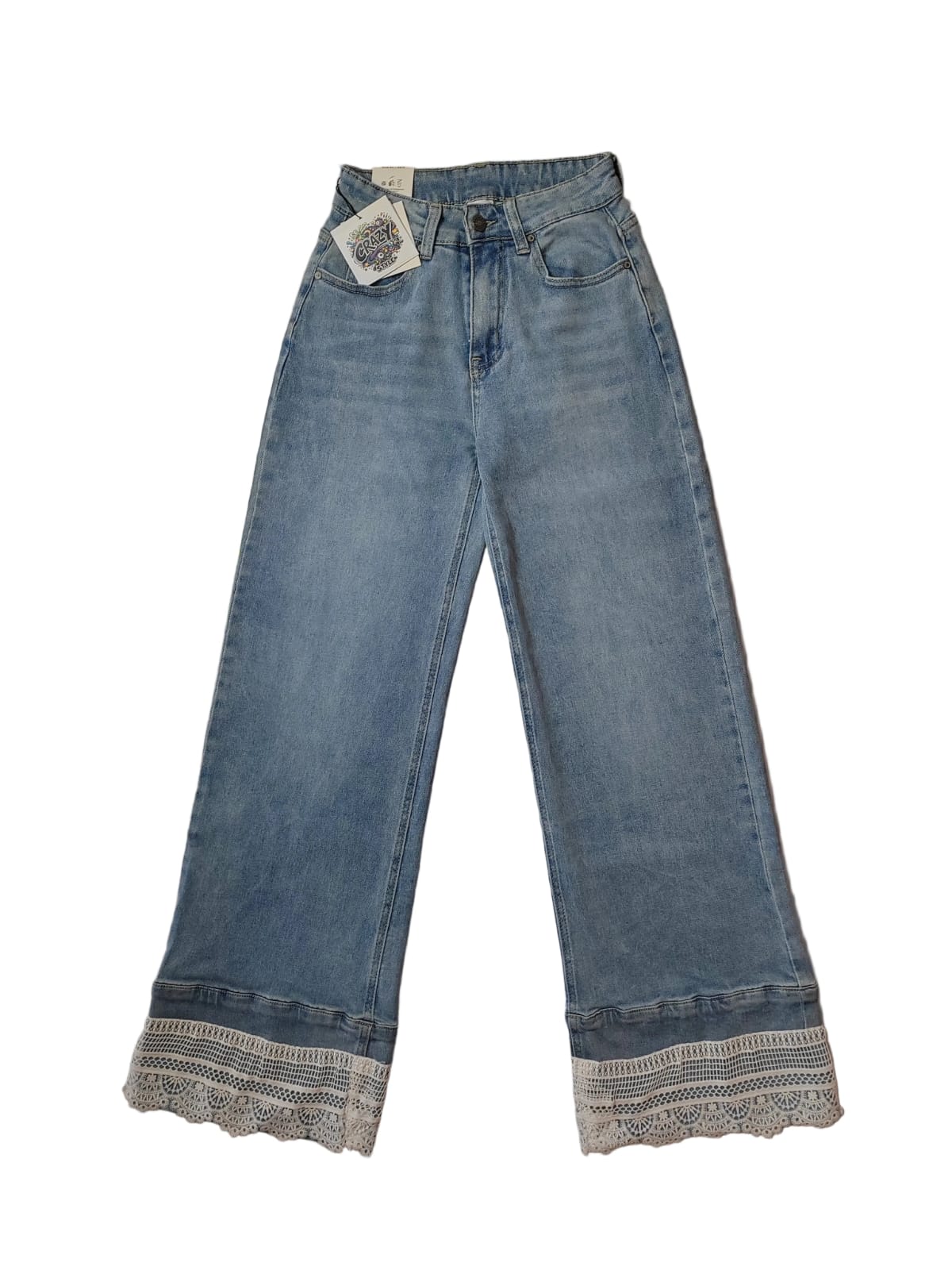 Jeans Wide Leg Con Pizzo